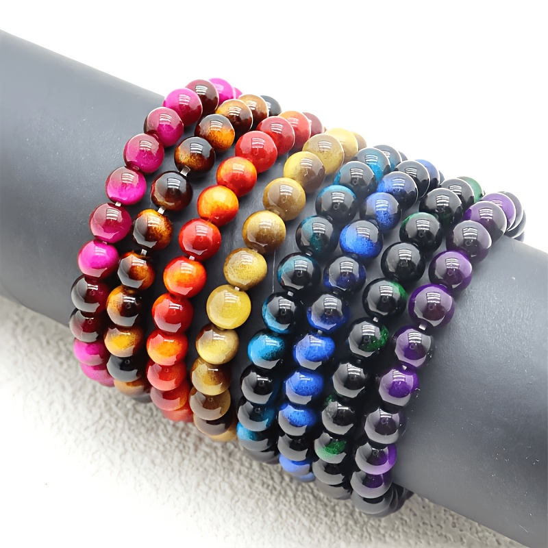 7pcs Tiger's Eye Texture Handmade Beaded Bracelets, Unisex